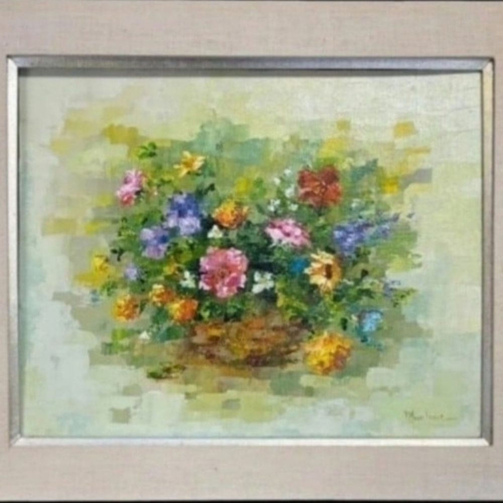 Vintage still life oil‎ painting, framed and signed